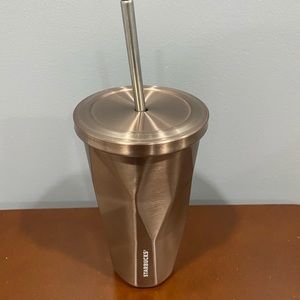 Starbucks Rose Gold Tumbler With Straw - Coffee Cup (circa 2012)